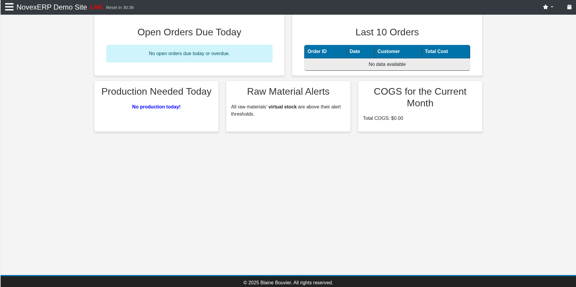 NovexERP Dashboard screenshot