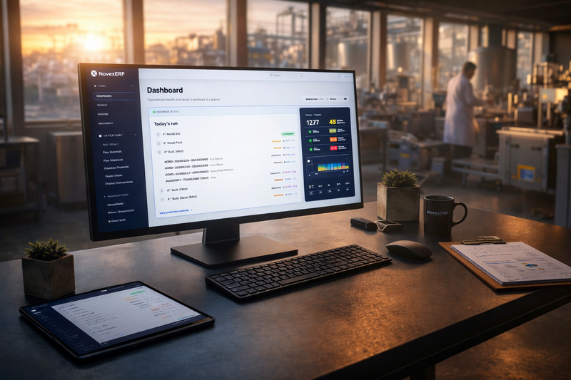 NovexERP Production Dashboard: Food Manufacturing ERP Software