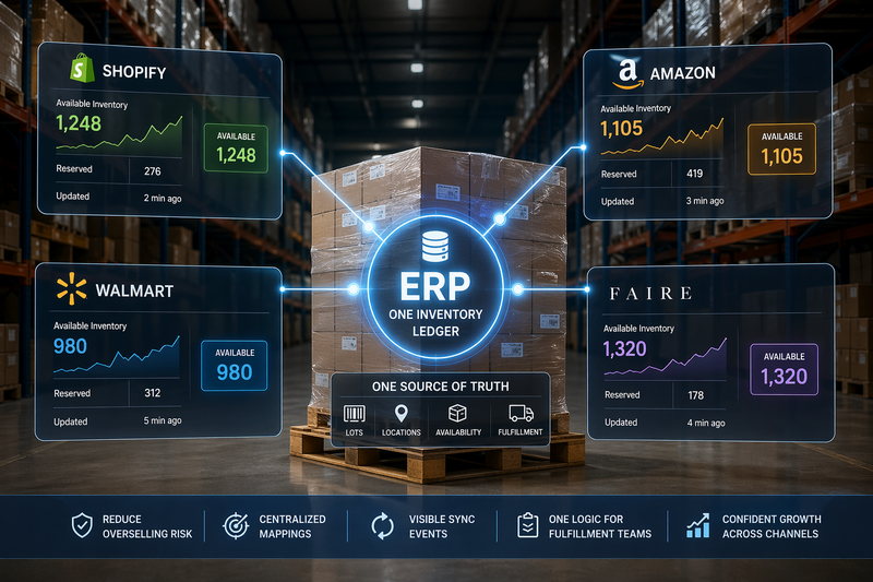 One Inventory Ledger Across Shopify, Amazon, Walmart, and Faire