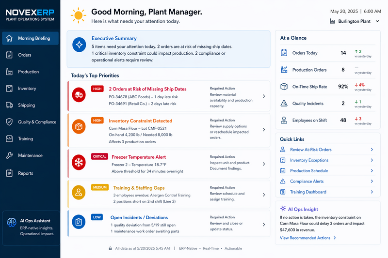 What an ERP Morning Briefing Should Tell a Plant Manager at 6:00 AM