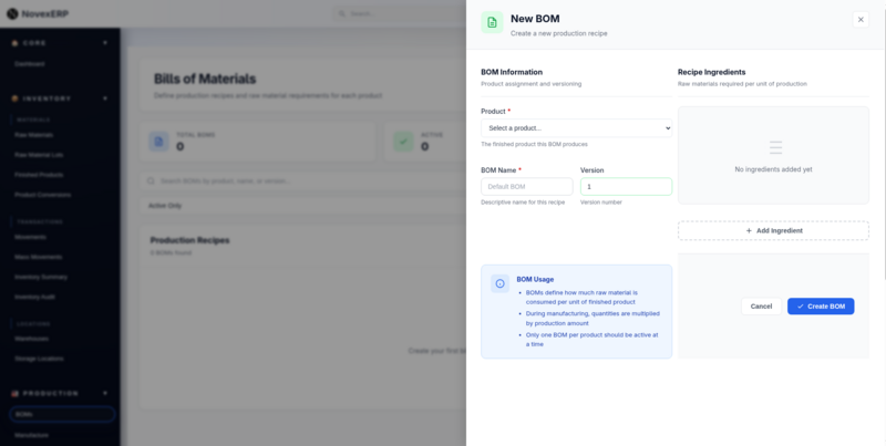 NovexERP BOM Builder: Smarter Bill of Materials Management for Manufacturers