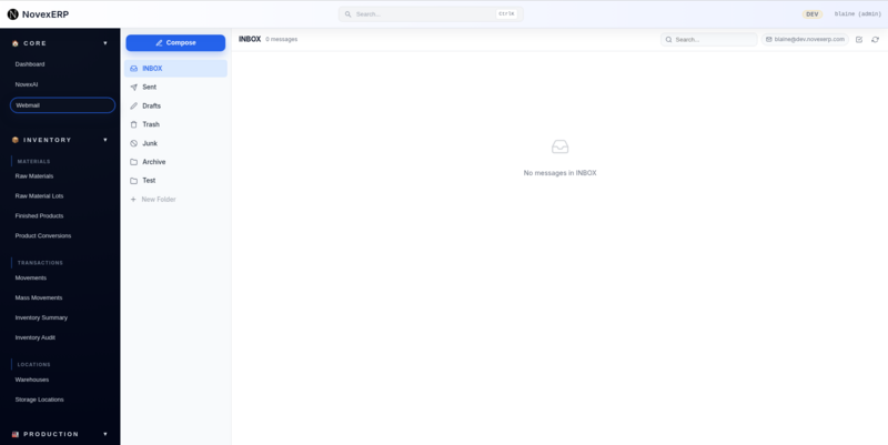 NovexERP Webmail: Integrated Email for Manufacturing Compliance & Operations